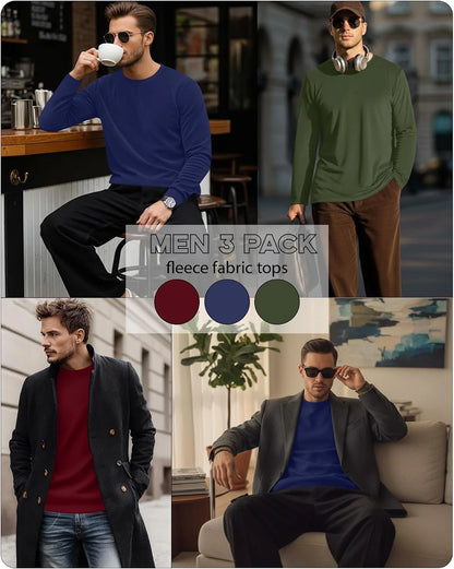3 Pack Mens Long Sleeve Thermal Shirts Crew Neck Tops