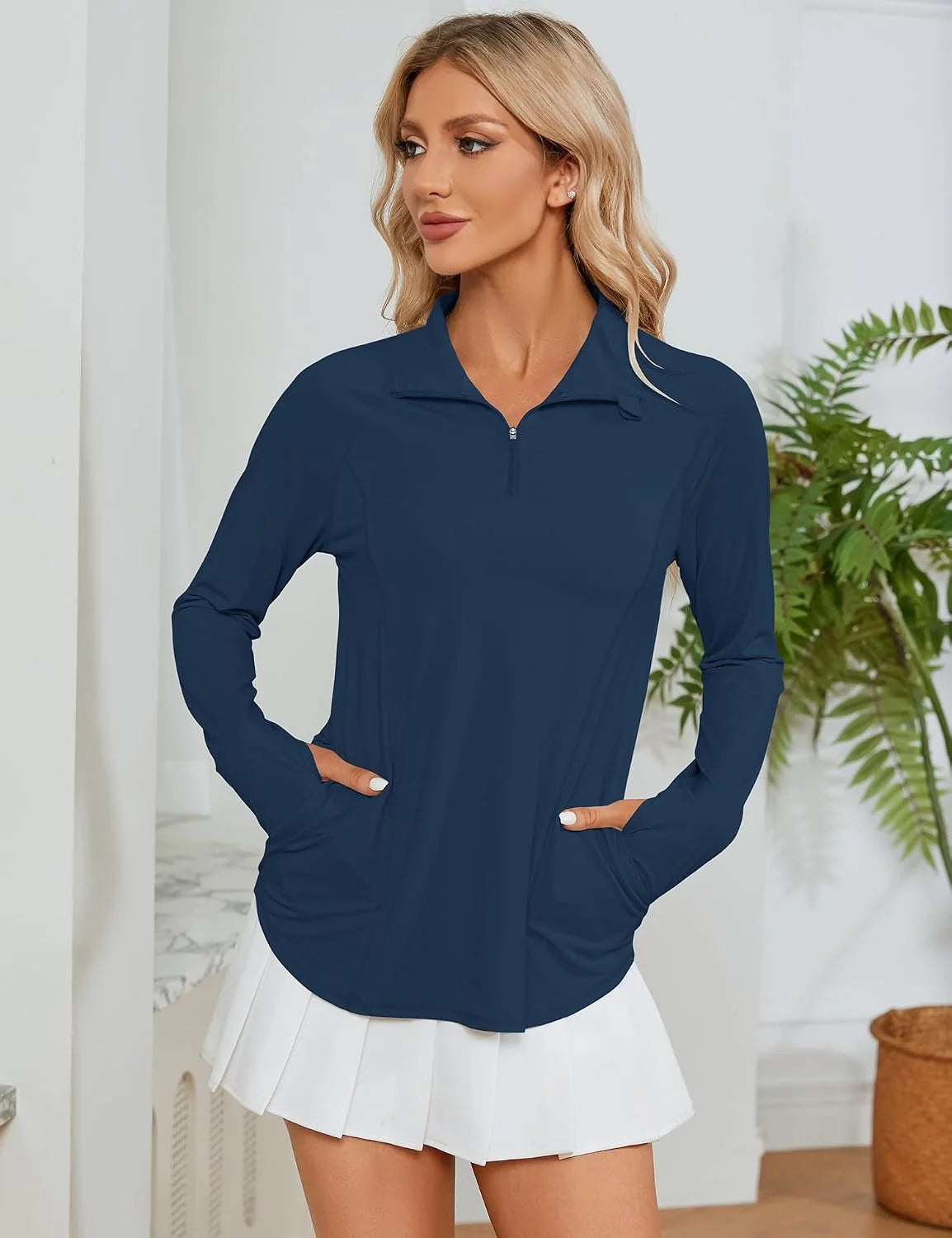 LOMON Women Long Sleeve Shirts Sun Protection 1/4 Zip Summer Quick Dry Hiking Shirts Quarter Zip Pullover for Women