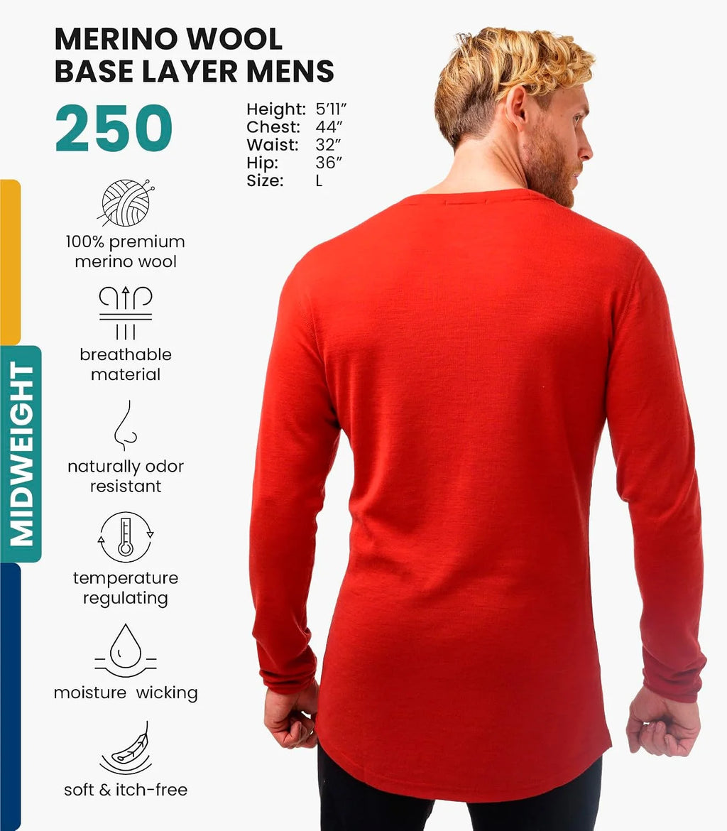 100% Merino Wool Base Layer Mens - Long Sleeve Thermal Shirts with Socks