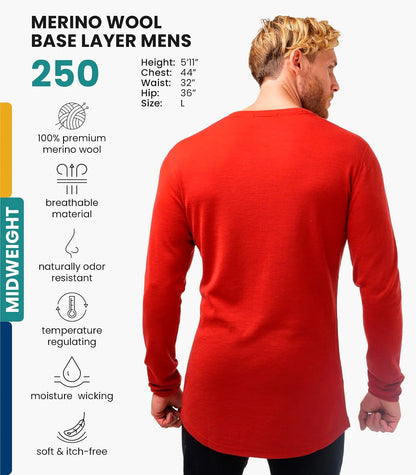 100% Merino Wool Base Layer Mens - Long Sleeve Thermal Shirts with Socks