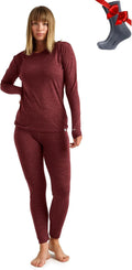 100% Merino Wool Base Layer Women Set - Thermal Underwear Women Top, Bottom