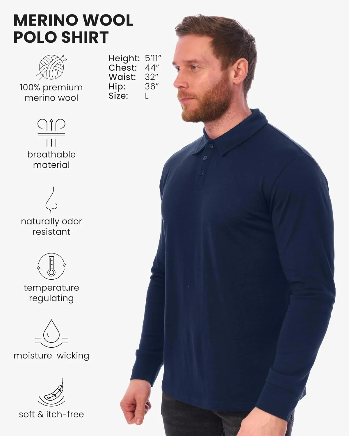 100% Merino Wool Polo Shirt Men - Short & Long Sleeve Shirt Base Later | Lightweight, Breathable Merino Wool, Naturally Anti-Odor, Moisture-Wicking, Ideal for Active, Travel, Everyday Wear, Layering