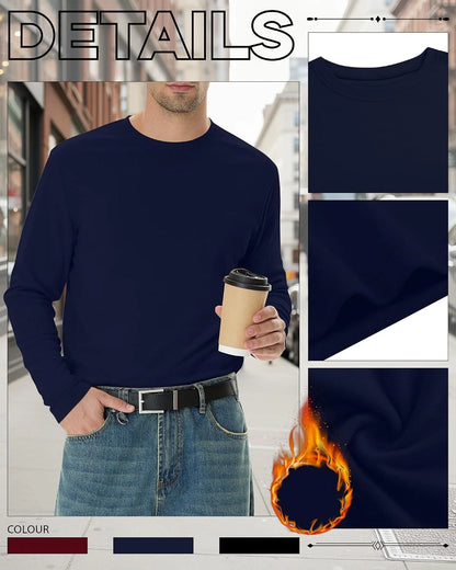 3 Pack Mens Long Sleeve Thermal Shirts Crew Neck Tops