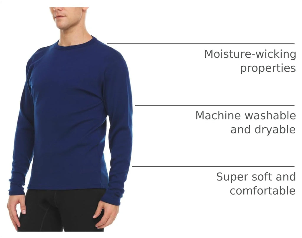 100% Merino Wool - Men's Long Sleeve Crew Shirt - Thermal Base Layer