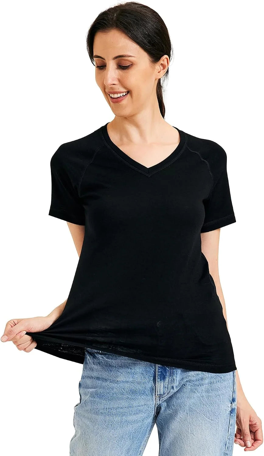 METARINO 100% Merino Wool T-Shirt Women V Neck Short Sleeve Base Layer Tee Shirt for Travel,Hiking,Sports