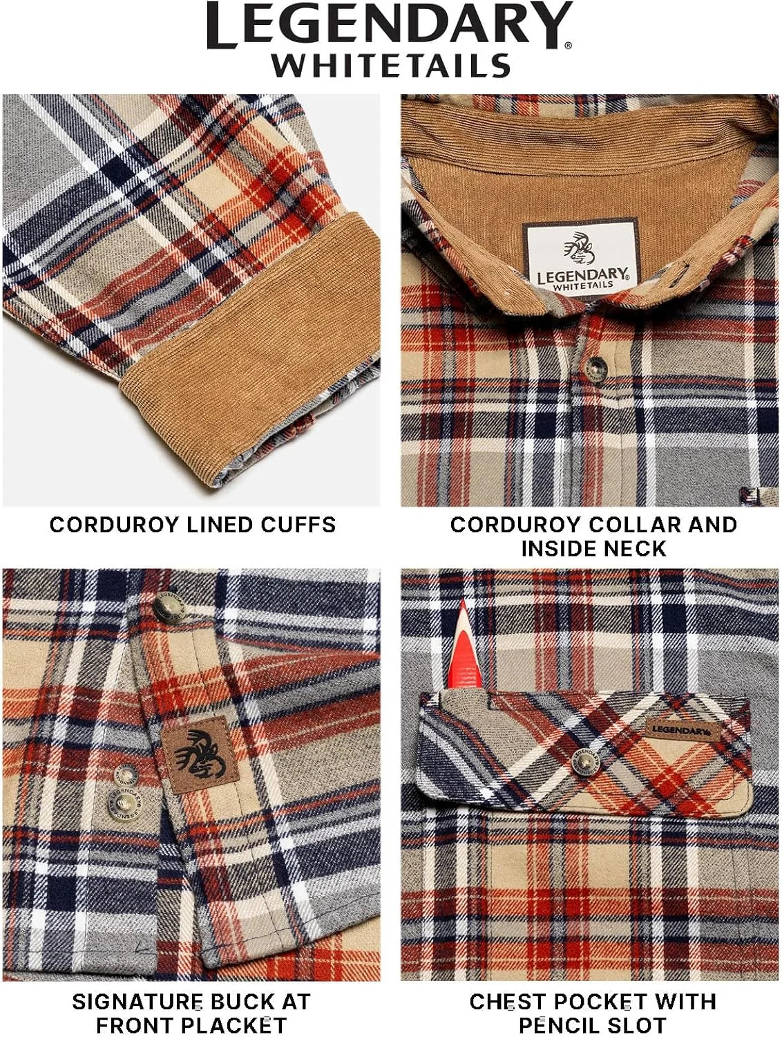 Legendary Whitetails Mens Flannel Long Sleeve Button Down 100% Cotton Shirt