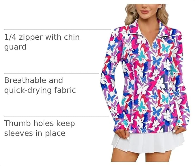 LOMON Women Long Sleeve Shirts Sun Protection 1/4 Zip Summer Quick Dry Hiking Shirts Quarter Zip Pullover for Women