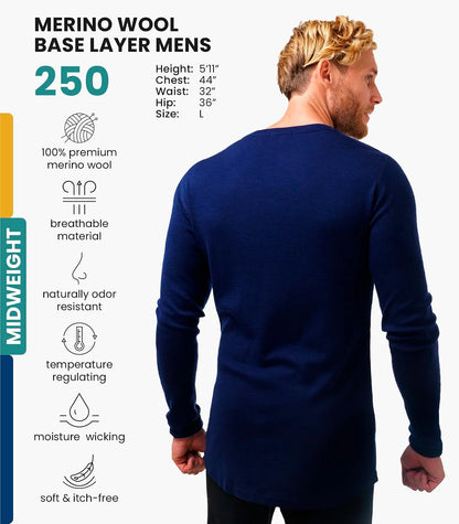 100% Merino Wool Base Layer Mens - Long Sleeve Thermal Shirts with Socks