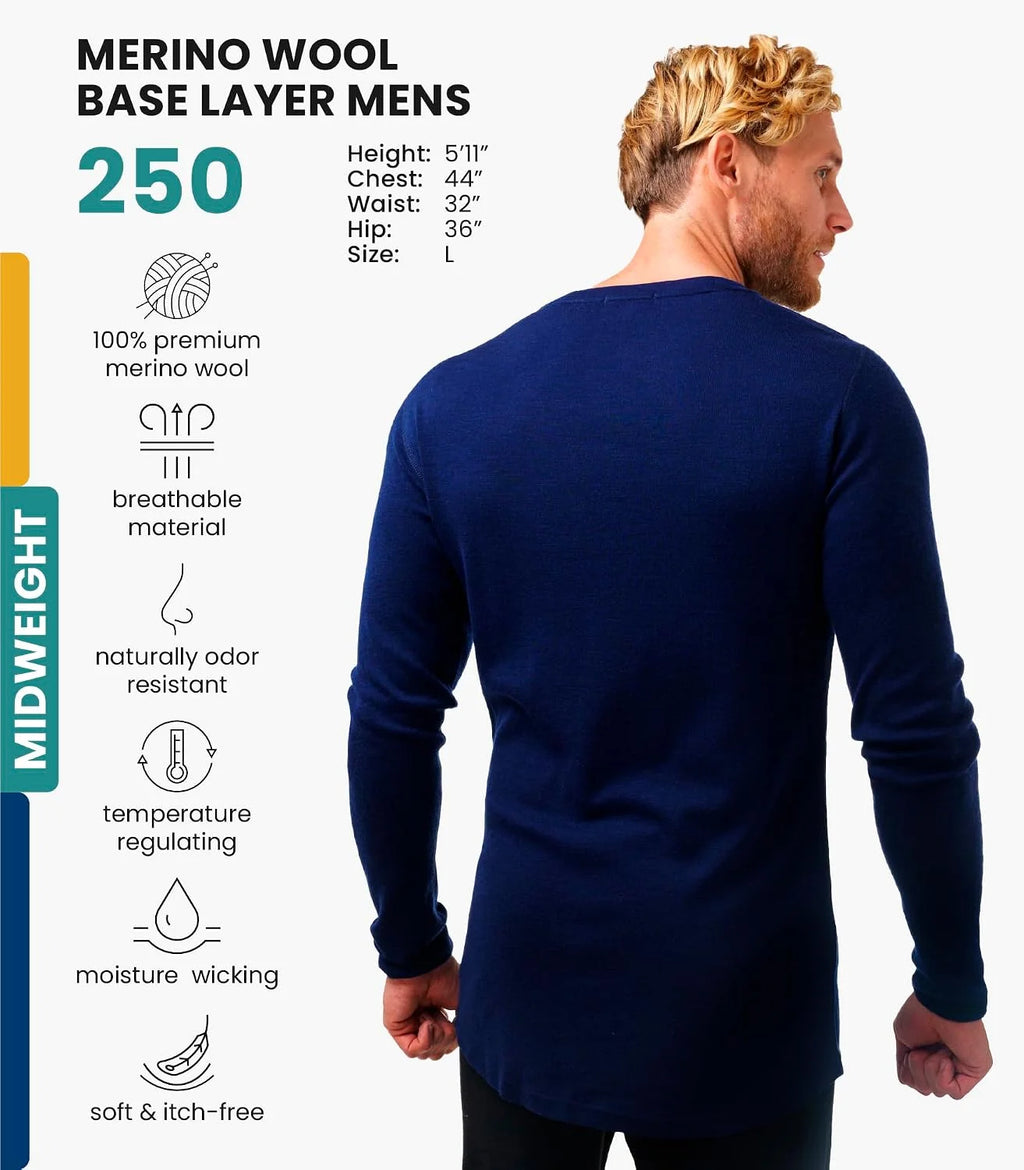 100% Merino Wool Base Layer Mens - Long Sleeve Thermal Shirts with Socks