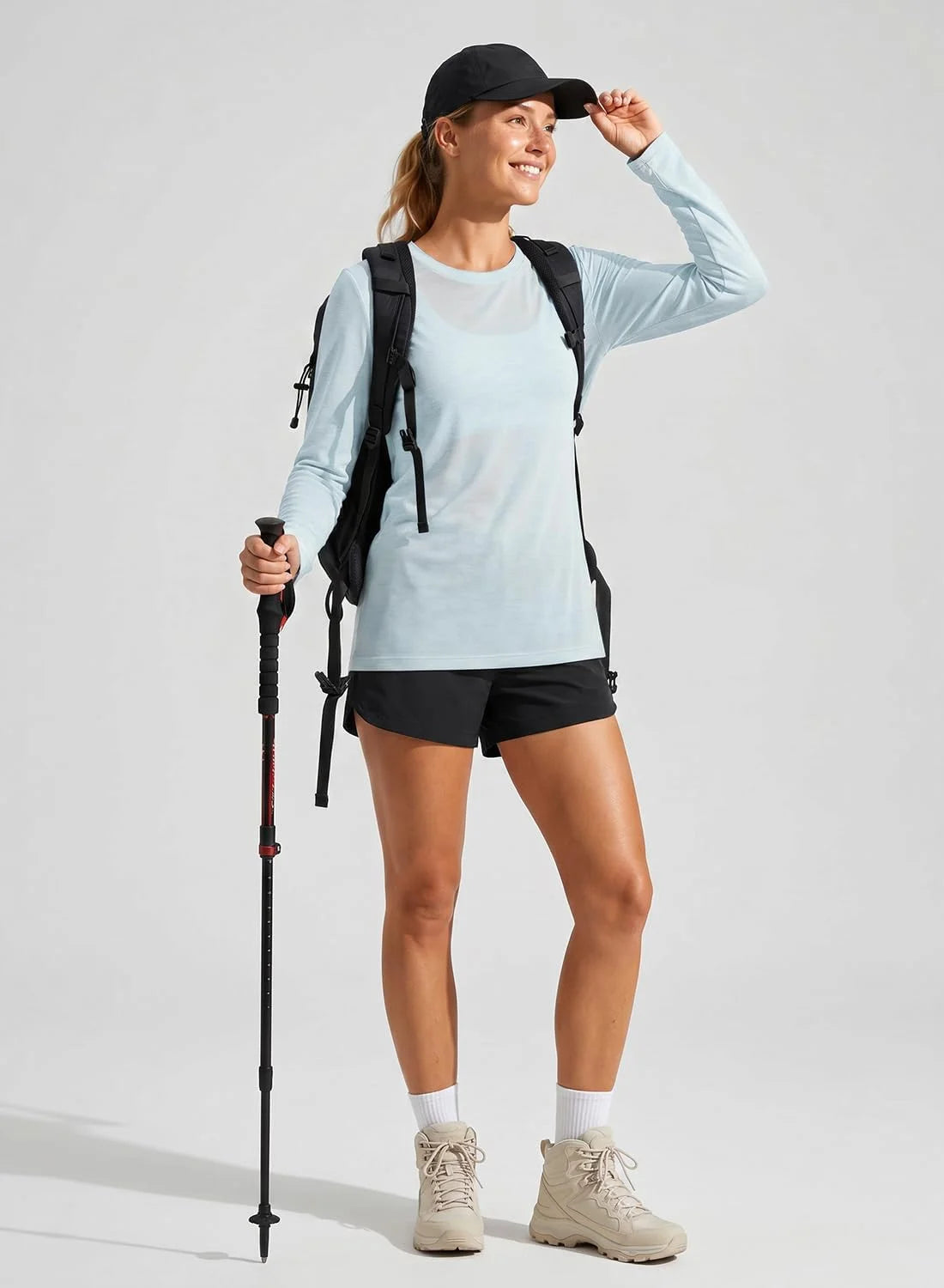 Merino Wool Shirt Women Lightweight Breathable Basic Tees Long Sleeve Sun Protection Shirts