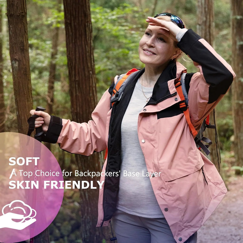 100% Merino Wool Base Layer Women Soft Thermal Long Sleeve Everyday Shirt | 17.5mic Soft, Comfort for Travel, Hiking, Odor-Resistant, Moisture Wicking, Warmth Versatile Layering, Everyday Wear