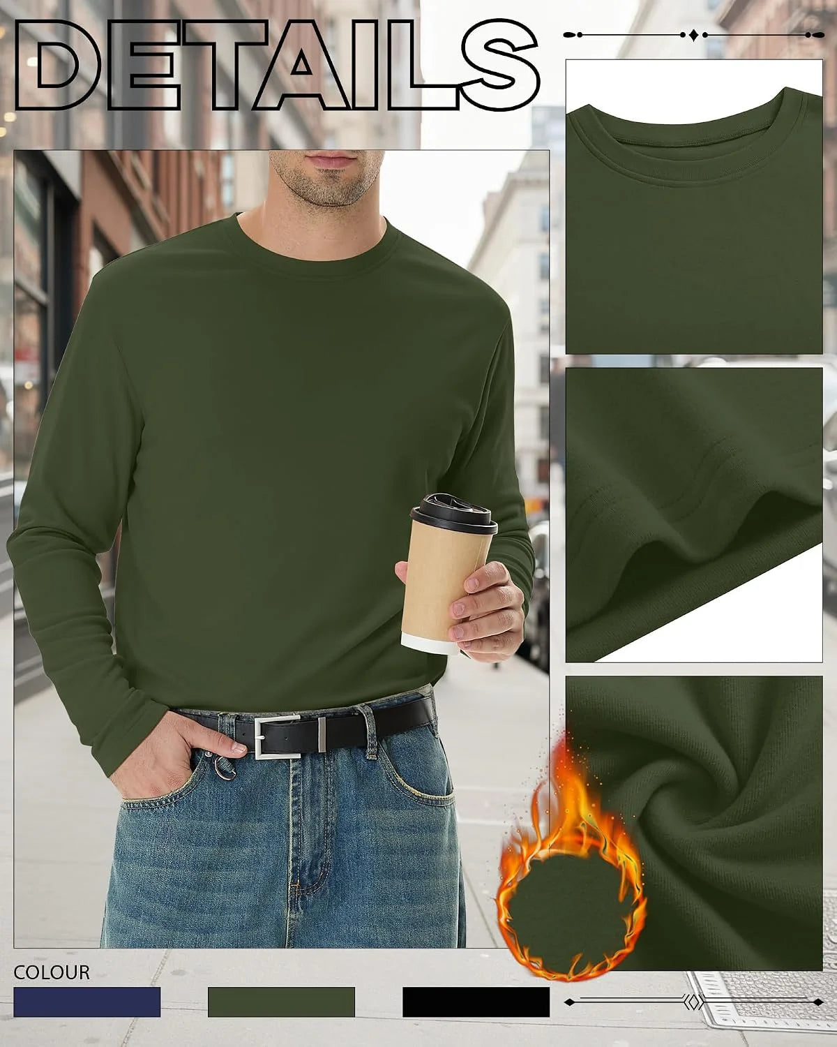 3 Pack Mens Long Sleeve Thermal Shirts Crew Neck Tops