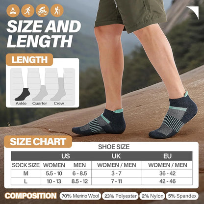 Anlisim Merino Wool Ankle Running Hiking Socks for Women and Men