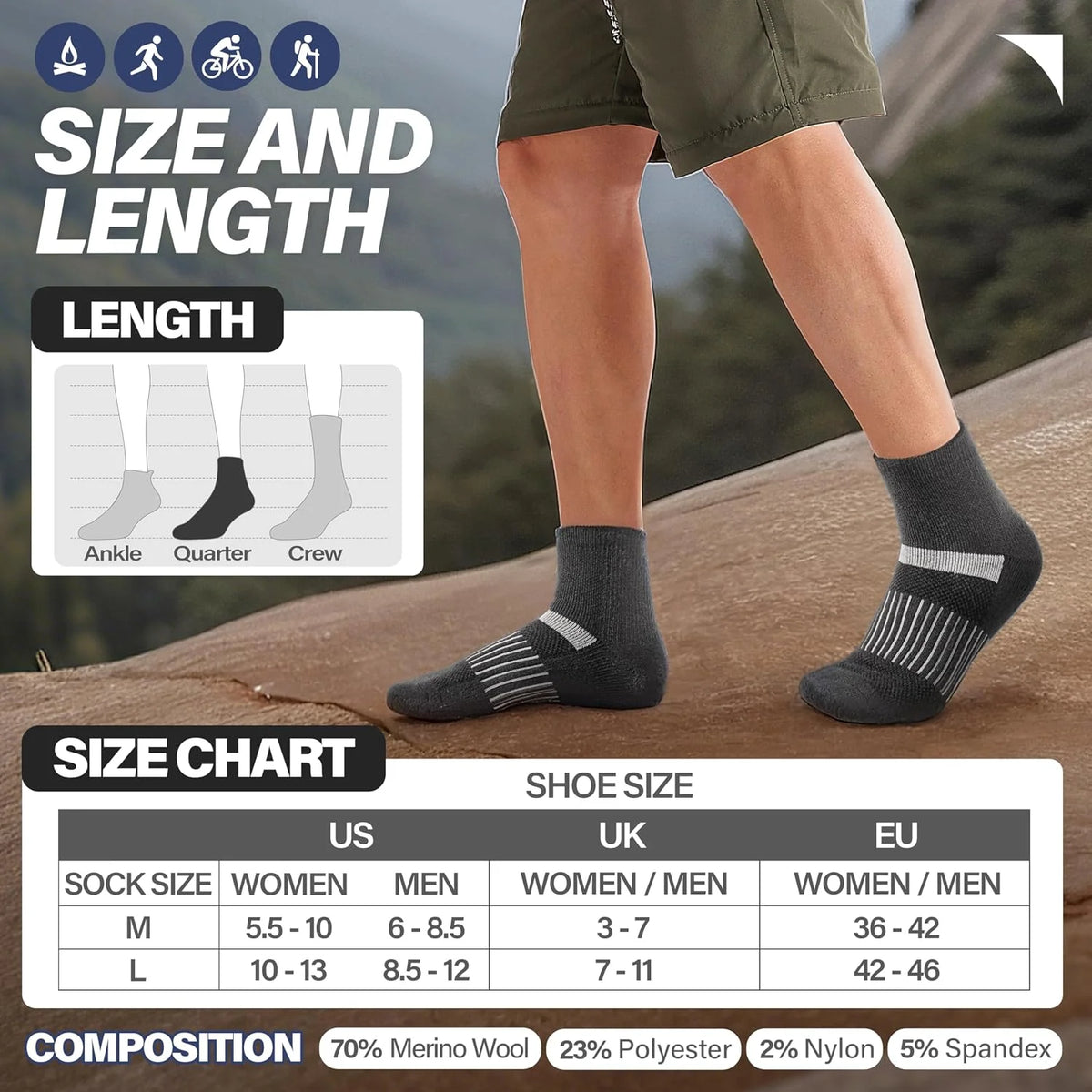 Anlisim Merino Wool Ankle Running Hiking Socks for Women and Men