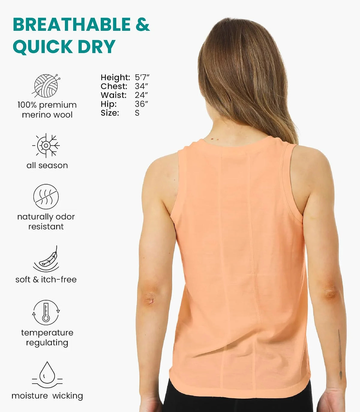 100% Merino Wool Tank Top Women - Active Sleeveless Undershirt Base Layer | Lightweight, Breathable Merino Wool Thermal, Naturally Anti-Odor, Moisture-Wicking Basic Top, Ideal for Hiking, Travel