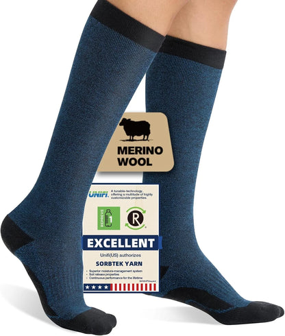 Merino Wool Compression Socks for Women Men 15-20 mmHg for flying