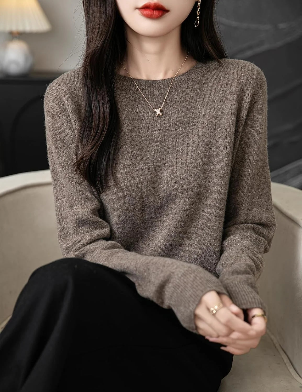 Chanyarn Women's 100% Merino Wool 2025 Fall Winter First-Line Ready to Wear Long Sleeve Seamless Knit Crewneck Sweater