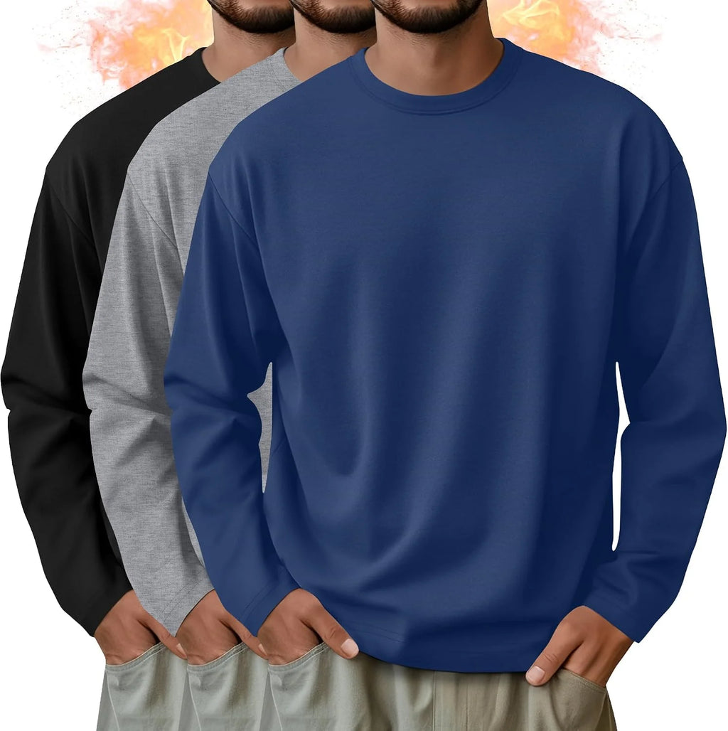 3 Pack Mens Long Sleeve Thermal Shirts Crew Neck Tops