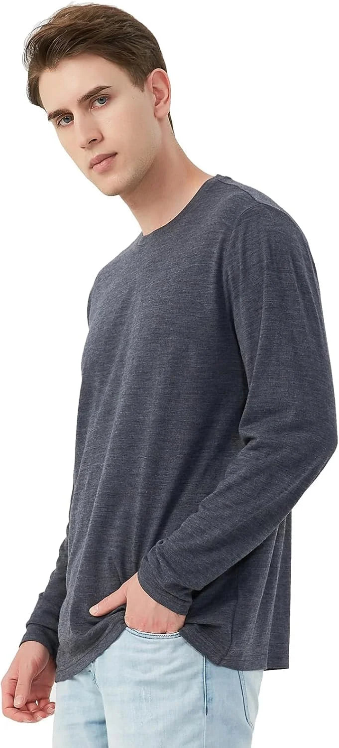 100% Merino Wool Base Layer for Men Long Sleeve Crew Neck Thermal Shirt
