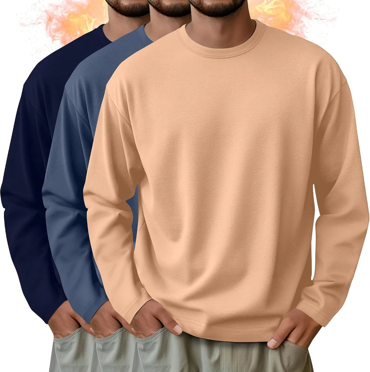 3 Pack Mens Long Sleeve Thermal Shirts Crew Neck Tops