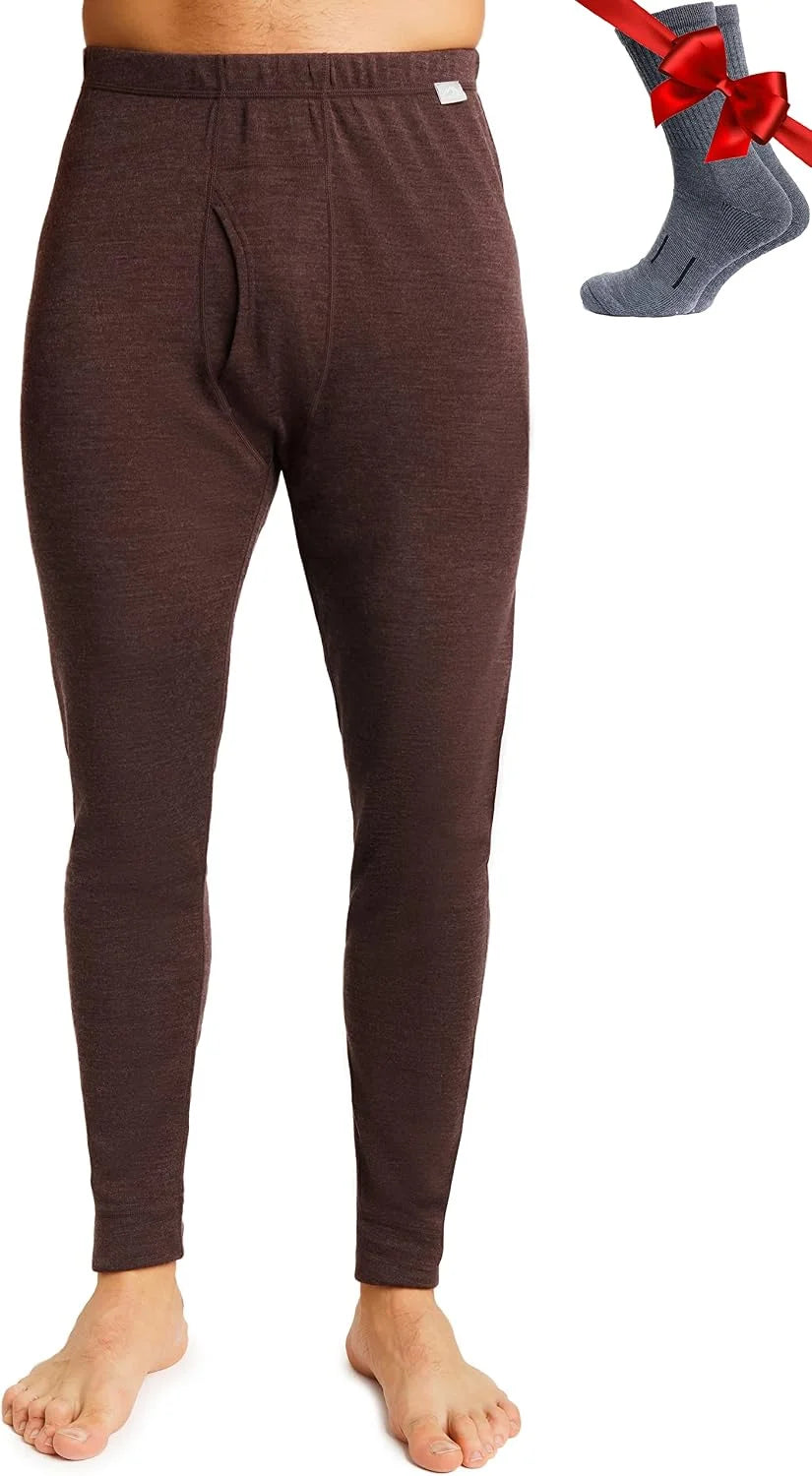 100% Merino Wool Base Layer Mens Pants - Thermal Underwear Long Johns