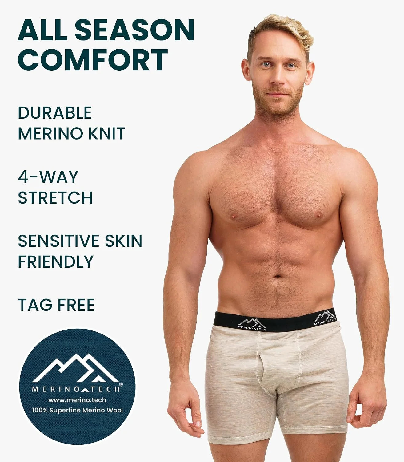 100% Merino Wool Underwear Mens - 1-2 Pack Boxer Briefs for Men 17.5um | Soft, Non-Itchy, Moisture wicking, Breathable 190 GSM Thermal Underwear, Cooling, Odor-Resistant Men's Wool Base Layer