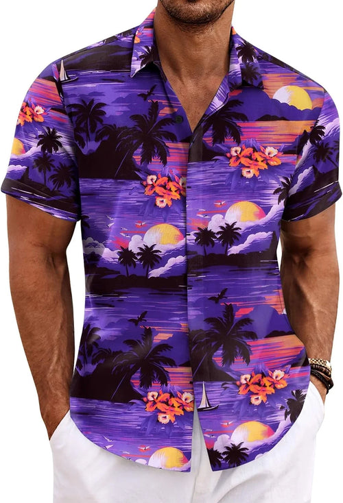 COOFANDY Men's Linen Shirts Short Sleeve Casual Shirts Button Down Shirt for Men Beach Summer Wedding Shirt