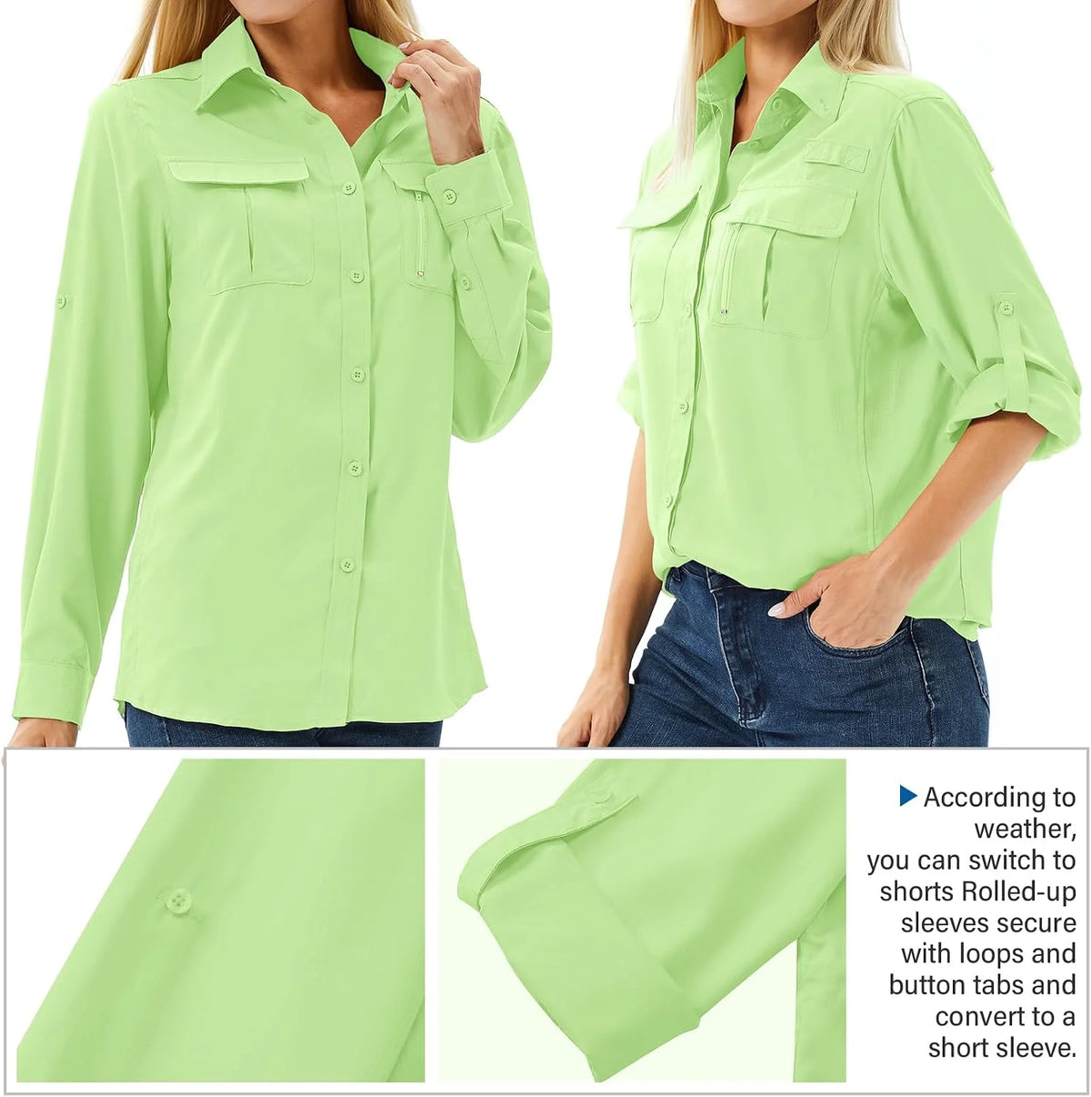 Women's UPF 50 Long Sleeve Sun Protection Safari Fish Hiking Shirts