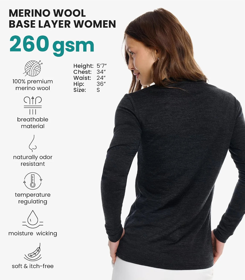 100% Merino Wool Base Layer Women - Thermal Merino Wool Shirt Women