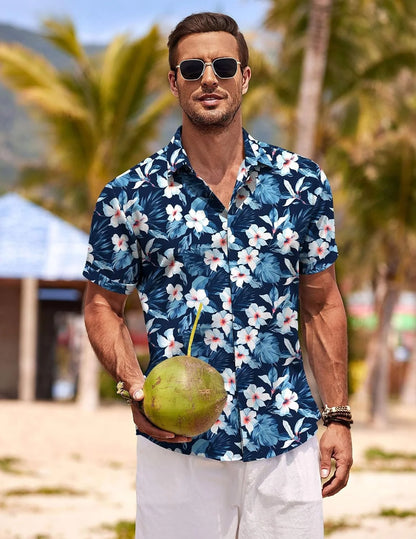 COOFANDY Men's Linen Shirts Short Sleeve Casual Shirts Button Down Shirt for Men Beach Summer Wedding Shirt