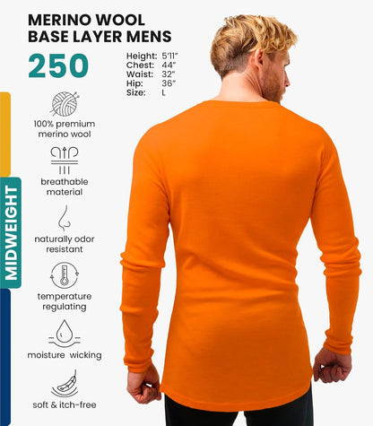 100% Merino Wool Base Layer Mens - Long Sleeve Thermal Shirts with Socks