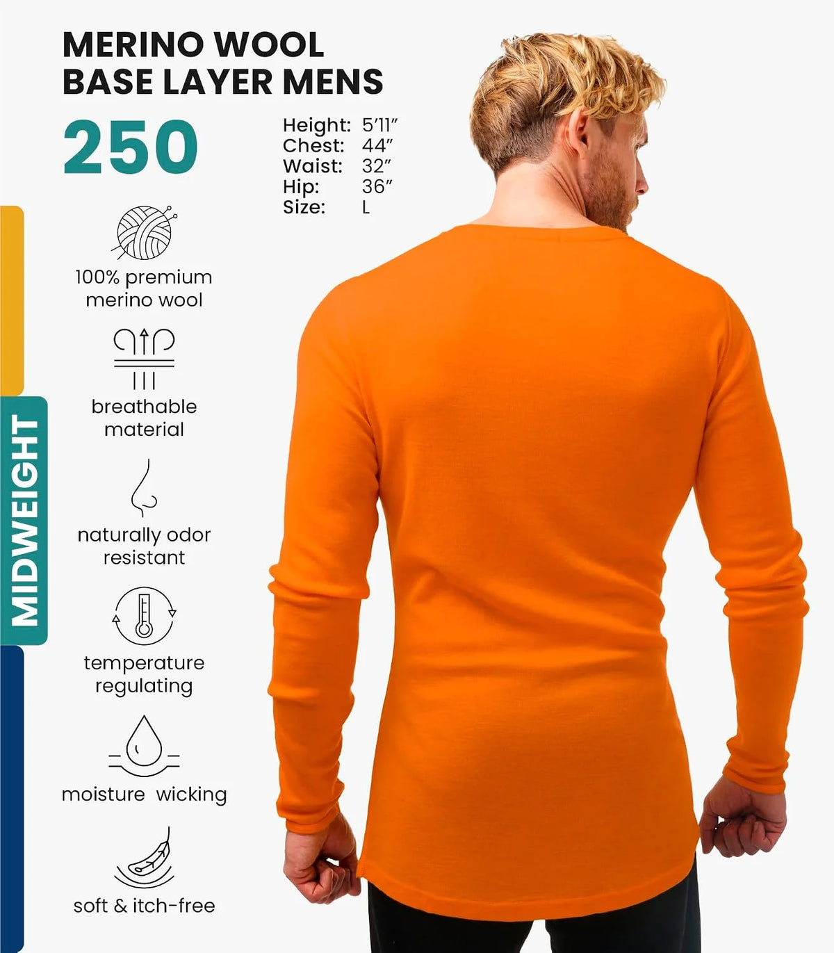 100% Merino Wool Base Layer Mens - Long Sleeve Thermal Shirts with Socks