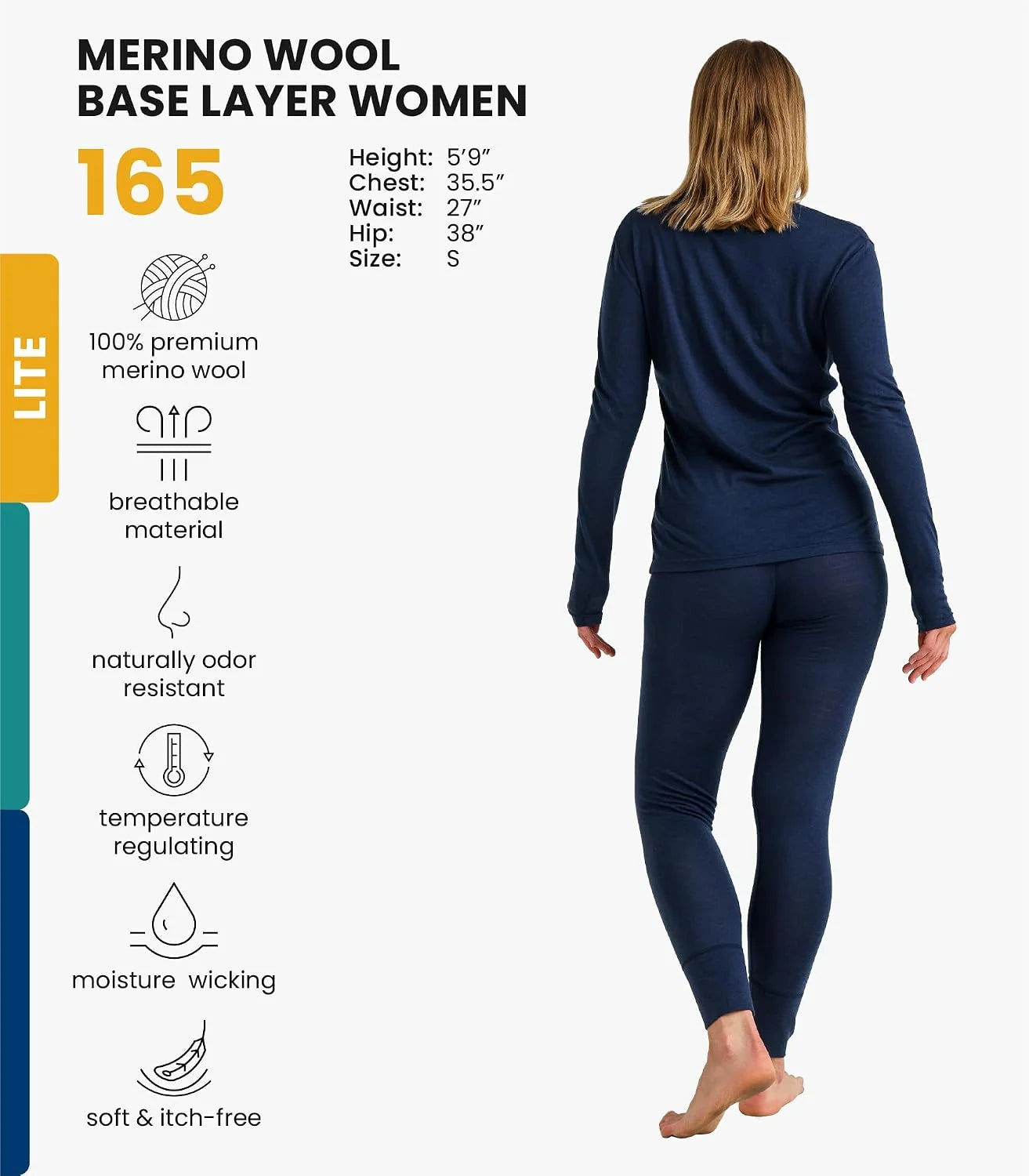 100% Merino Wool Base Layer Women Set - Thermal Underwear Women Top, Bottom