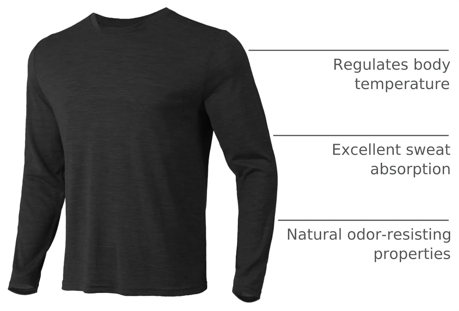 100% Merino Wool Base Layer for Men Long Sleeve Crew Neck Thermal Shirt