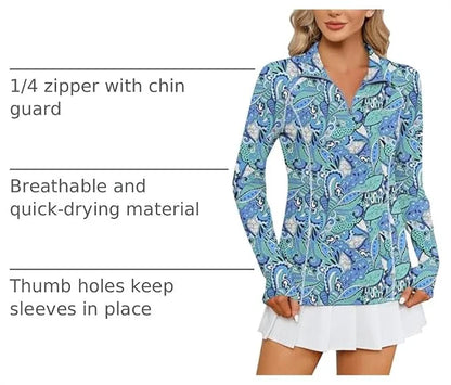 LOMON Women Long Sleeve Shirts Sun Protection 1/4 Zip Summer Quick Dry Hiking Shirts Quarter Zip Pullover for Women