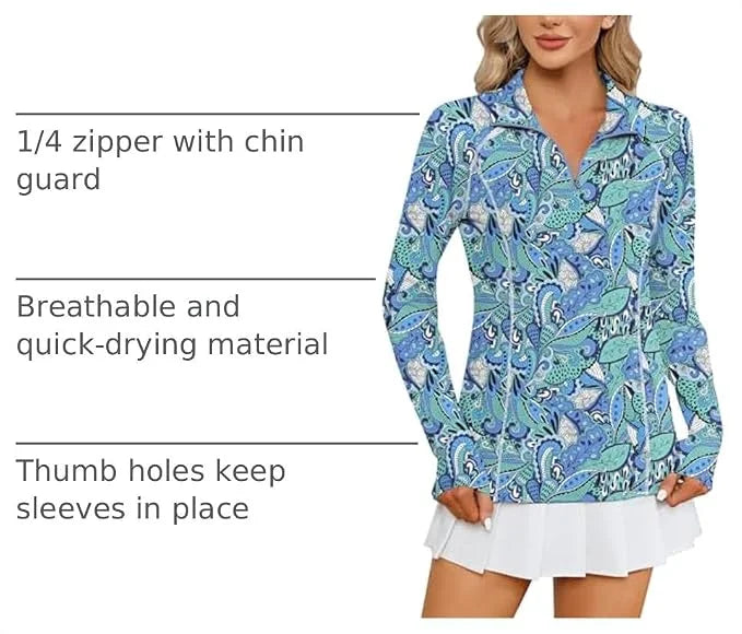 LOMON Women Long Sleeve Shirts Sun Protection 1/4 Zip Summer Quick Dry Hiking Shirts Quarter Zip Pullover for Women