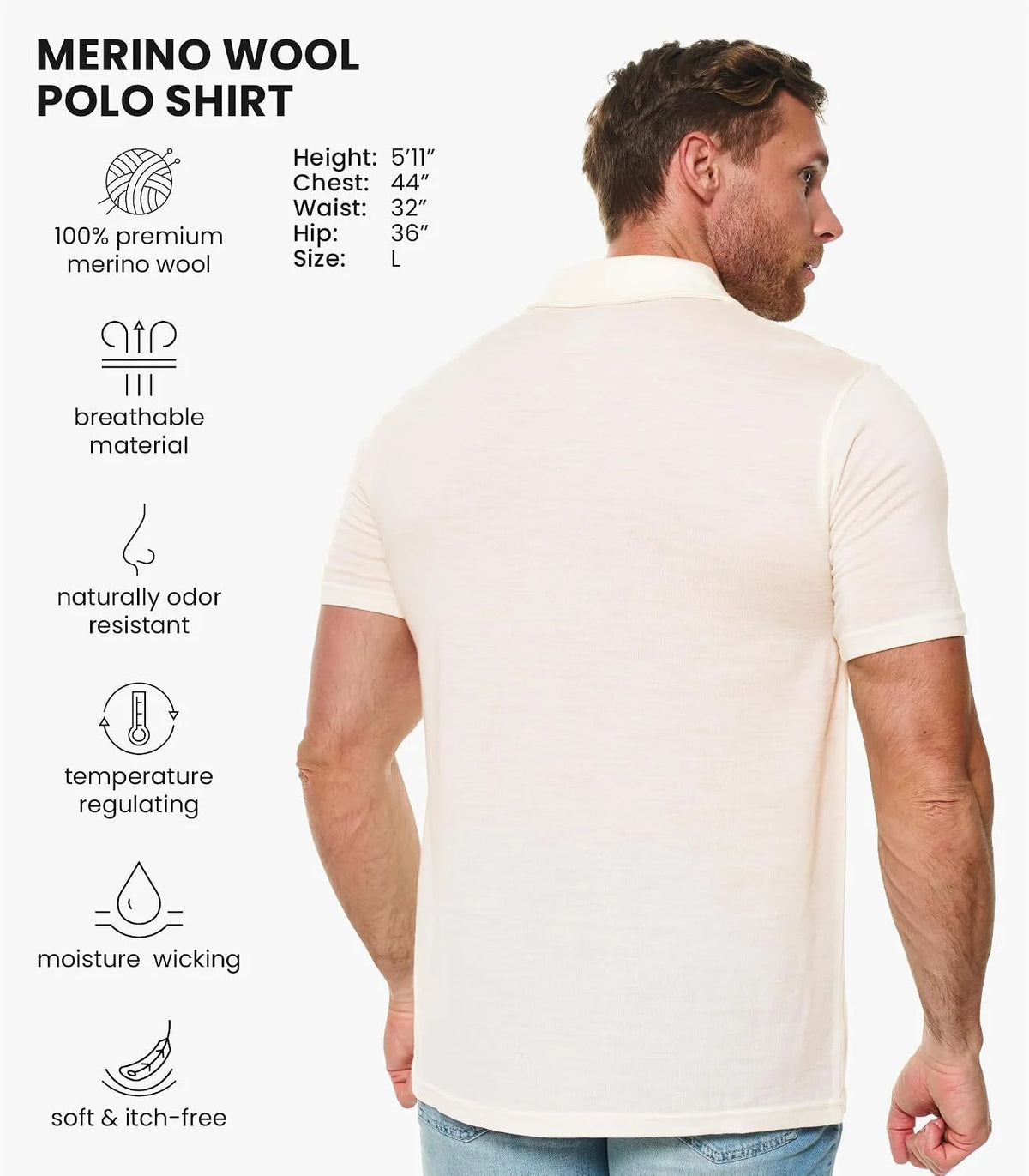 100% Merino Wool Polo Shirt Men - Short & Long Sleeve Shirt Base Later