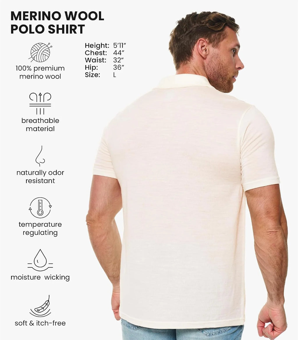 100% Merino Wool Polo Shirt Men - Short & Long Sleeve Shirt Base Later
