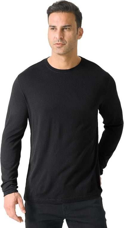 100% Merino Wool Base Layer for Men Long Sleeve Crew Neck Thermal Shirt