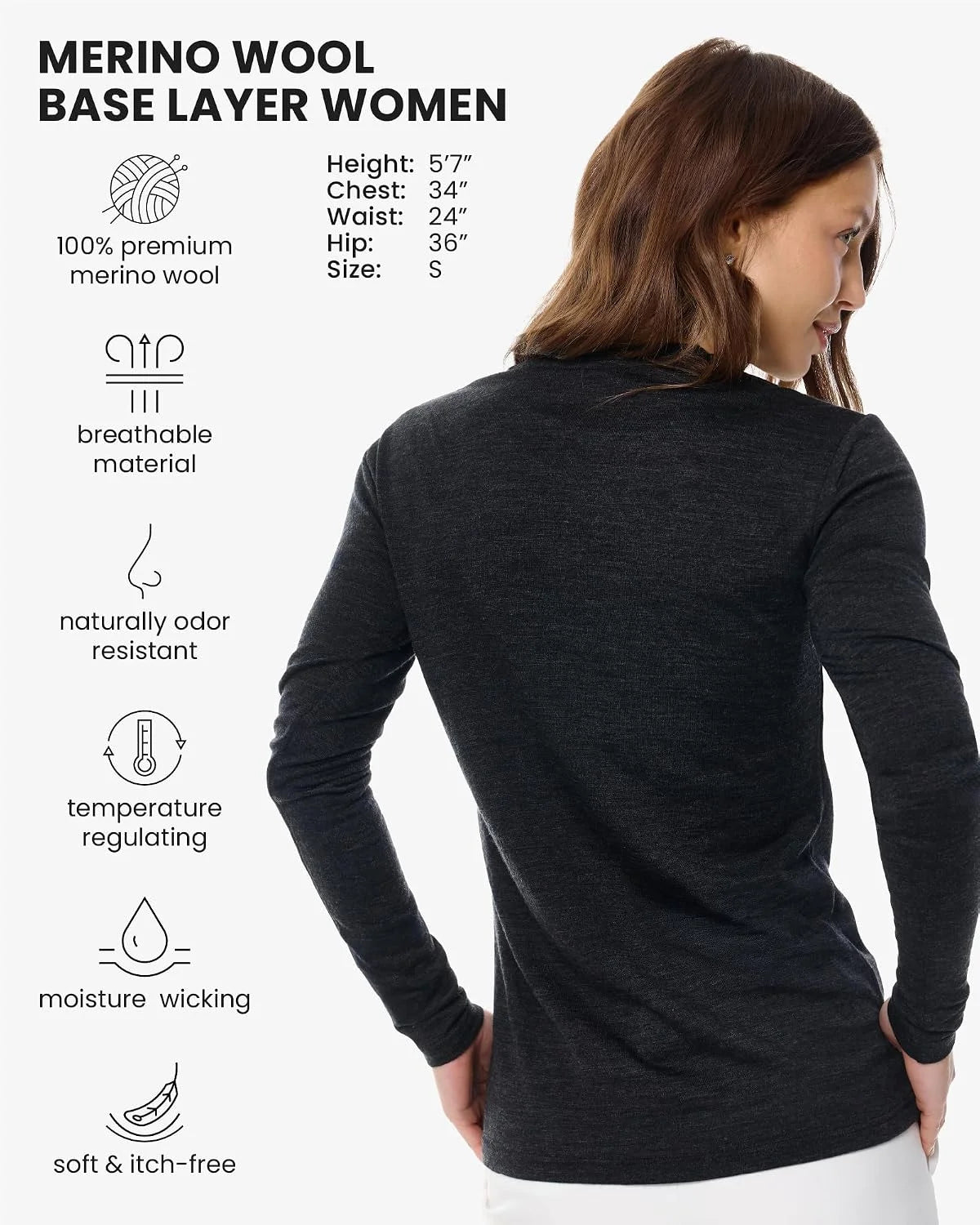 100% Merino Wool Base Layer Women - Thermal Merino Wool Shirt Women