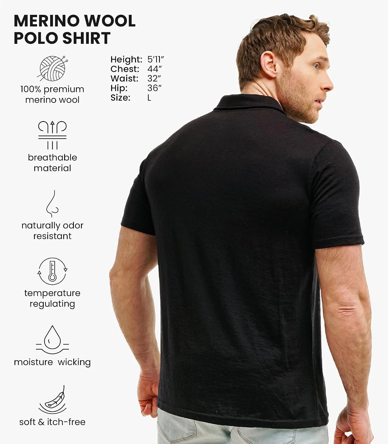 100% Merino Wool Polo Shirt Men - Short & Long Sleeve Shirt Base Later