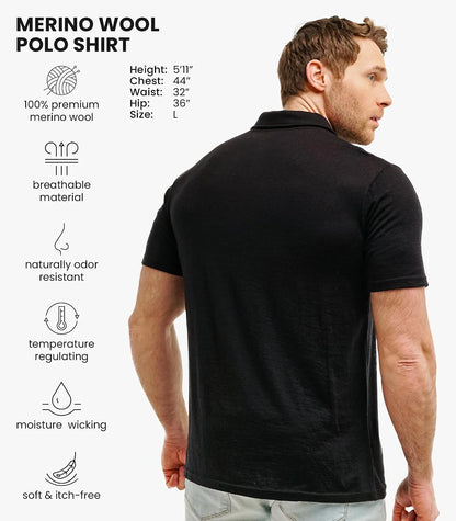 100% Merino Wool Polo Shirt Men - Short & Long Sleeve Shirt Base Later