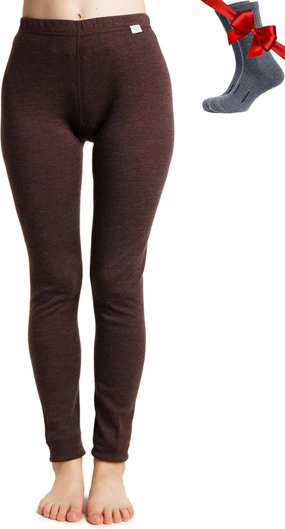 100% Merino Wool Base Layer Women Pants - Thermal Leggings Underwear | Lightweight, Midweight, Heavyweight Base Layer, Breathable Pants, Odor-Resistant, Ideal for Hiking, Skiing, Cold Weather