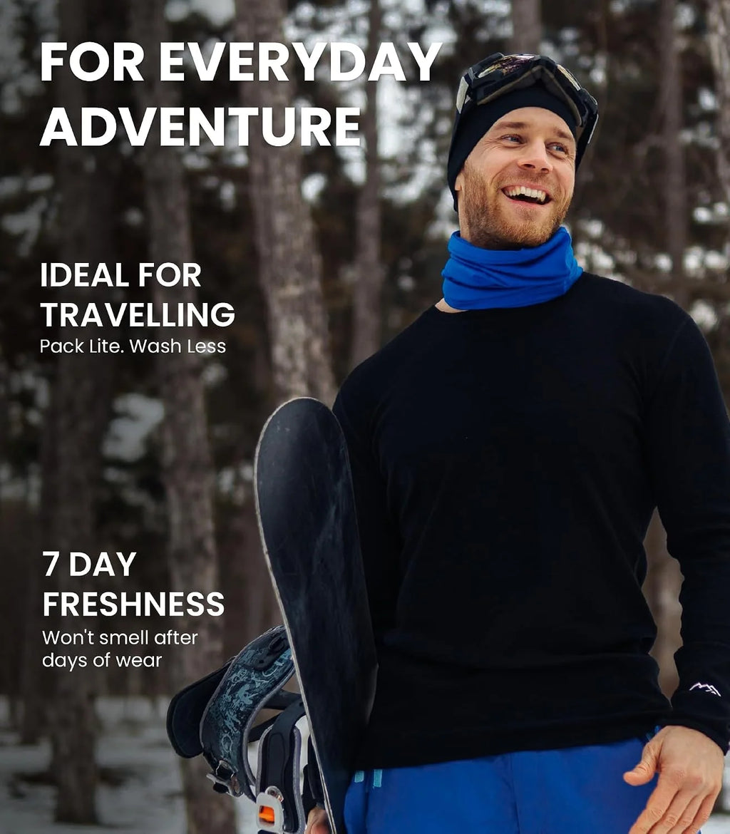 100% Merino Wool Base Layer Mens - Long Sleeve Thermal Shirts with Socks
