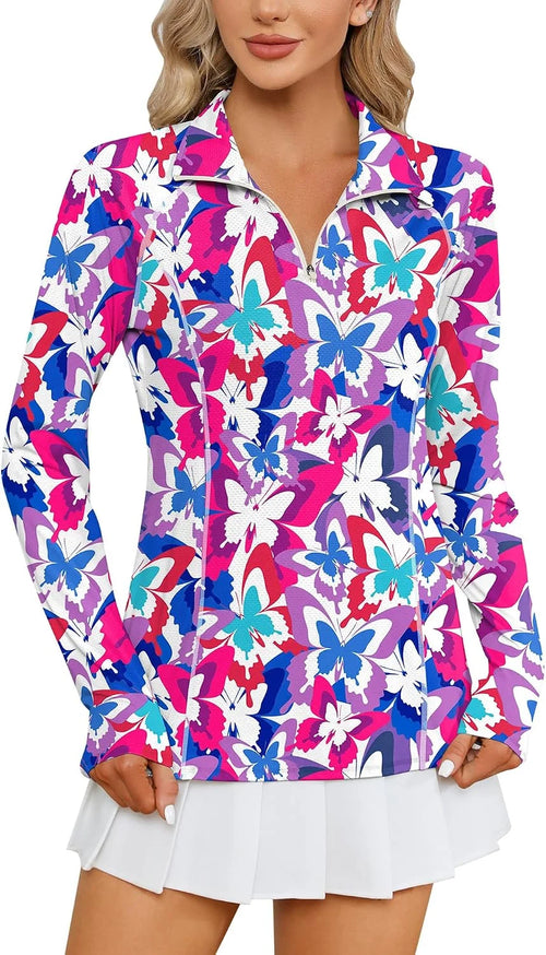 LOMON Women Long Sleeve Shirts Sun Protection 1/4 Zip Summer Quick Dry Hiking Shirts Quarter Zip Pullover for Women