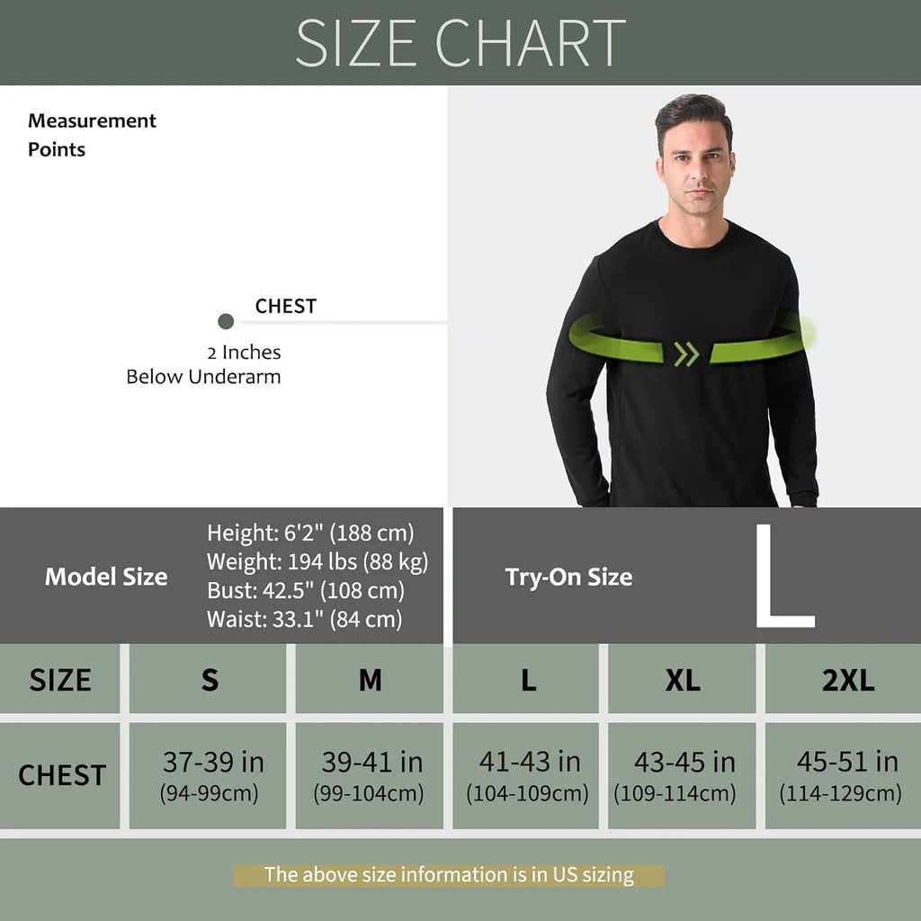 100% Merino Wool Base Layer for Men Long Sleeve Crew Neck Thermal Shirt