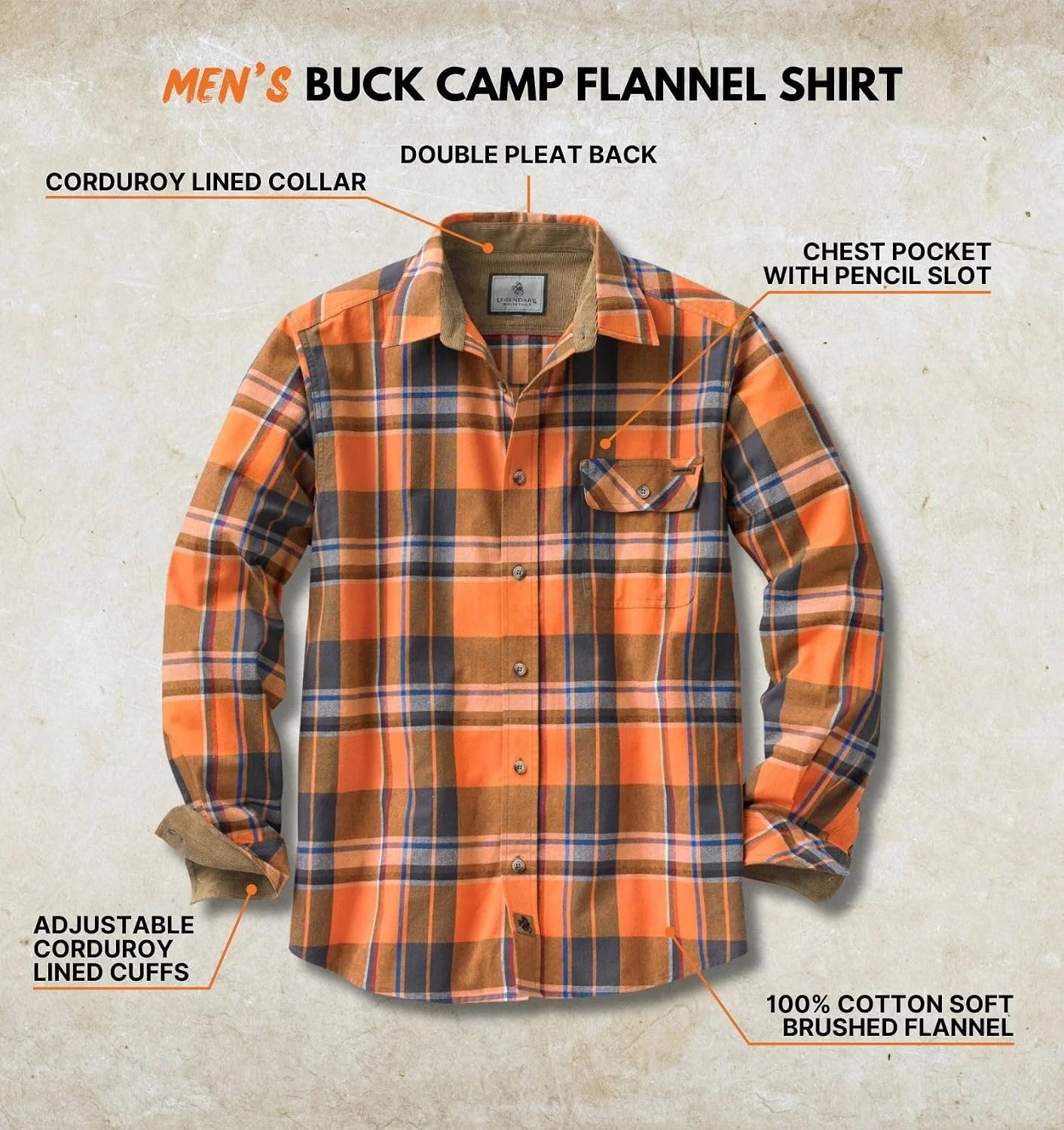 Legendary Whitetails Mens Flannel Long Sleeve Button Down 100% Cotton Shirt