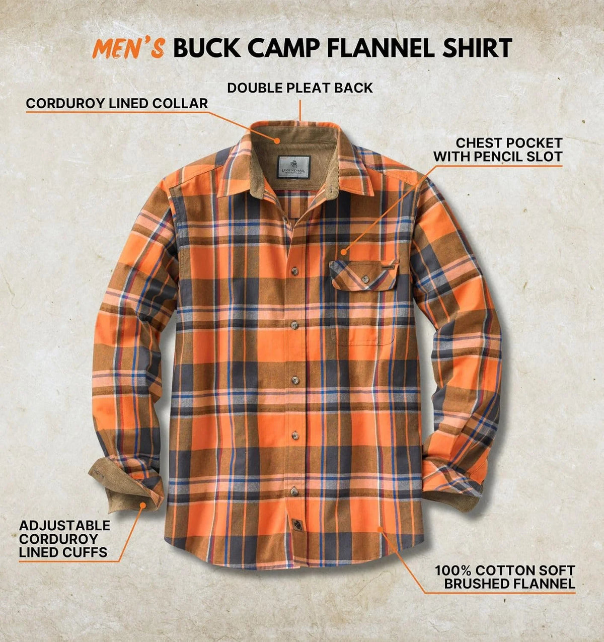 Legendary Whitetails Mens Flannel Long Sleeve Button Down 100% Cotton Shirt