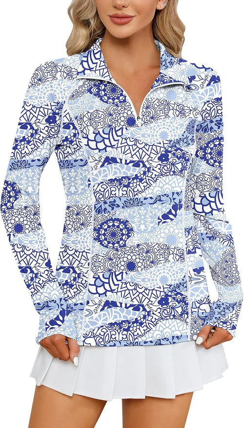 LOMON Women Long Sleeve Shirts Sun Protection 1/4 Zip Summer Quick Dry Hiking Shirts Quarter Zip Pullover for Women