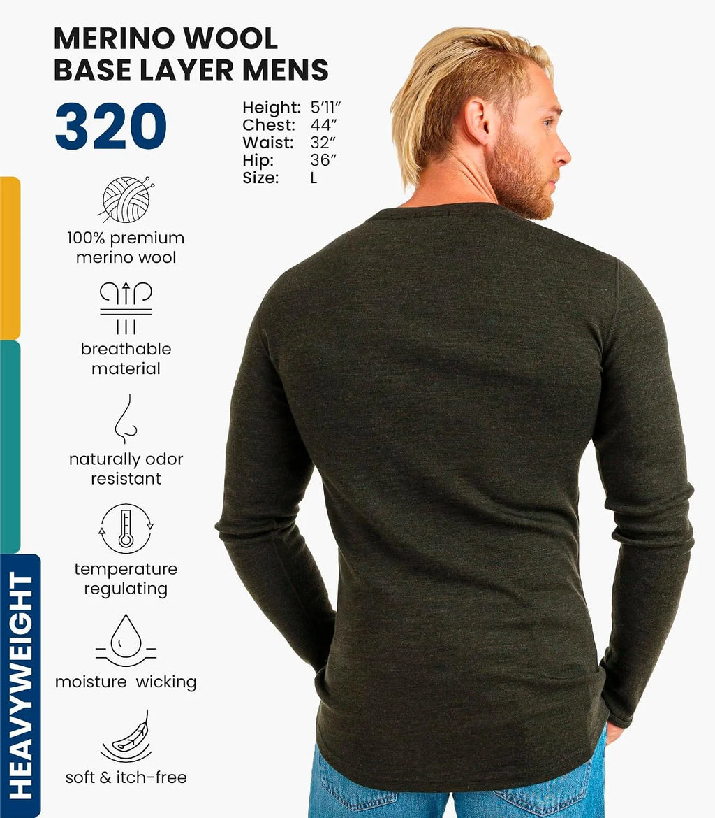 100% Merino Wool Base Layer Mens - Long Sleeve Thermal Shirts with Socks